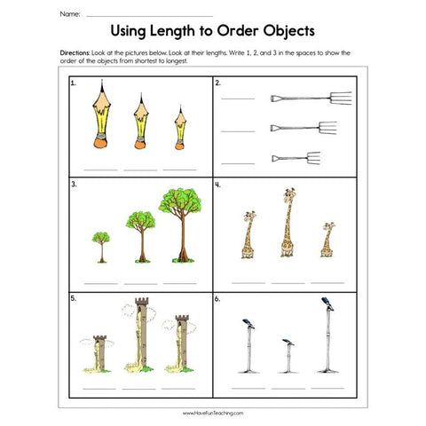 Using Length to Order Objects Worksheet