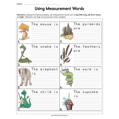 Using Measurement Words Worksheet