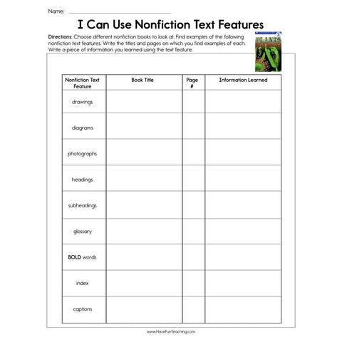 Using Nonfiction Text Features Worksheet
