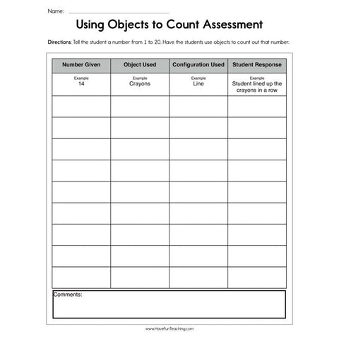Using Objects to Count Assessment Worksheet