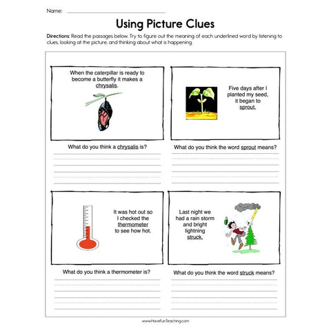 Using Picture Clues Worksheet