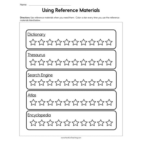 Using Reference Materials Worksheet