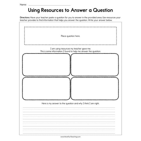 Using Resources to Answer a Question Worksheet