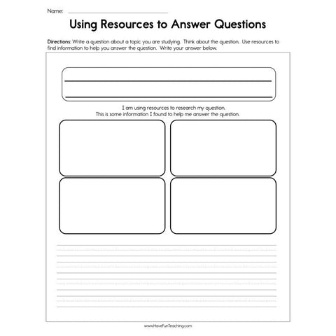 Using Resources to Answer Questions Worksheet