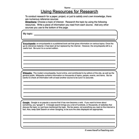 Using Resources Worksheet