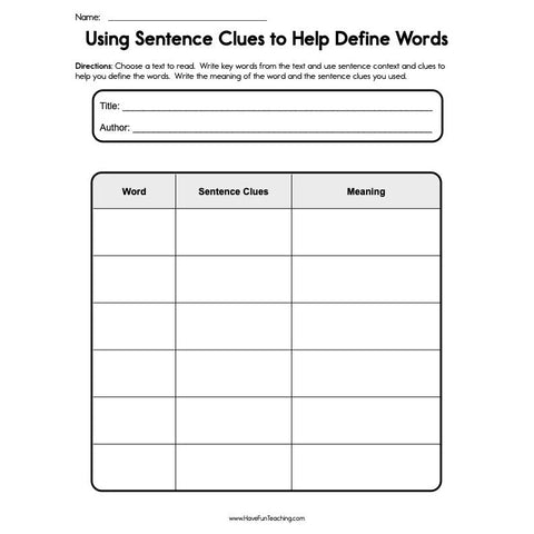 Using Sentence Clues to Help Define Words Worksheet