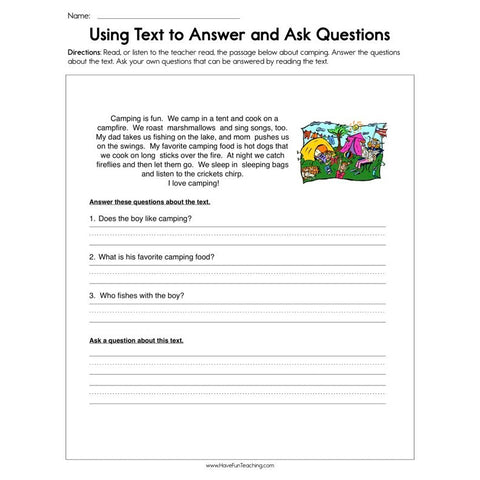 Using Text to Answer and Ask Questions Worksheet