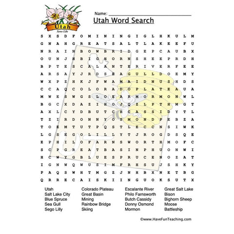 Utah Wordsearch Worksheet