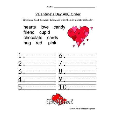 Valentine's Day Alphabetical Order Worksheet