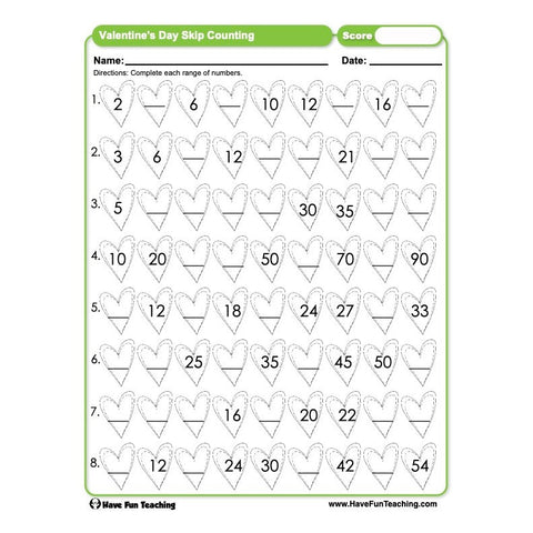 Valentines Day Skip Counting Worksheet