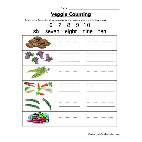 Vegatable Counting Worksheet