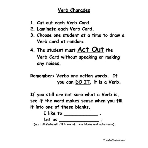 Verb Charades Worksheet