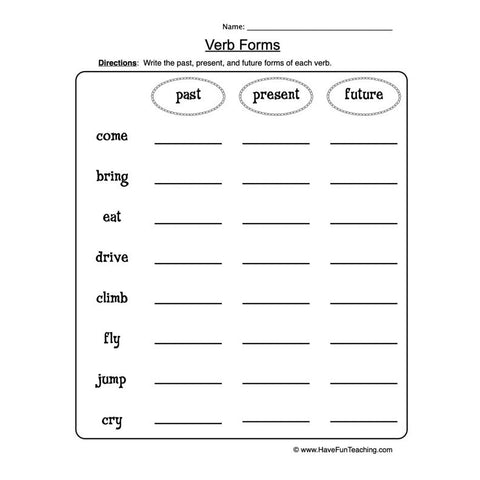 Verb Forms Worksheet