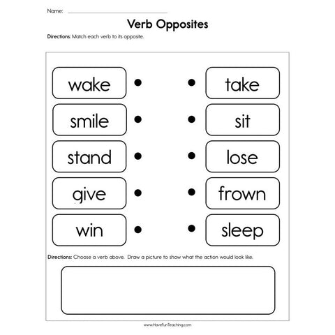 Verb Opposites Worksheet