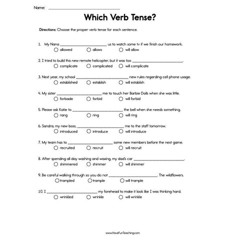 Verb Tenses Worksheet