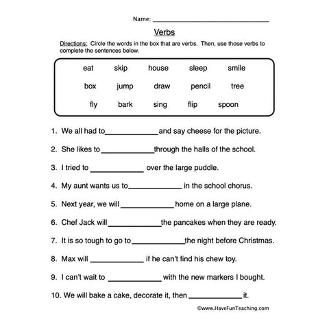 Verb Worksheet 2