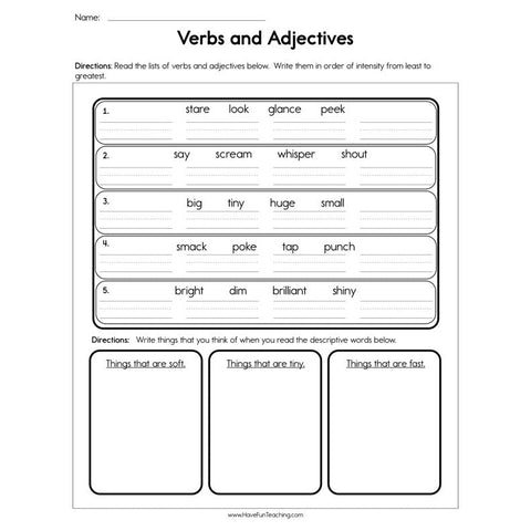 Verbs and Adjectives Worksheet
