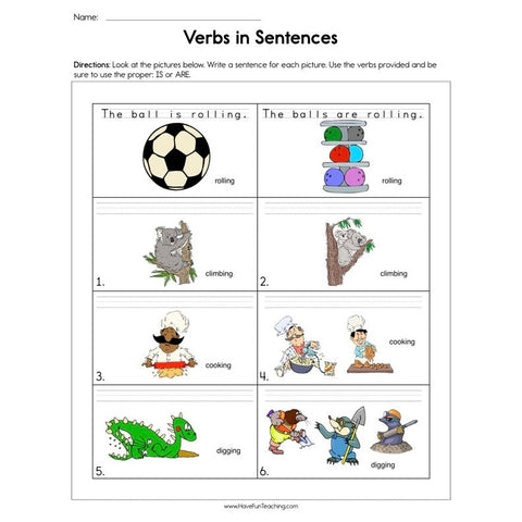 Verbs in Sentences Worksheet