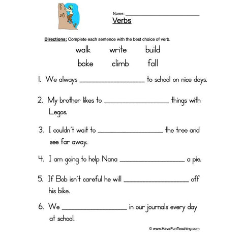 Verbs Worksheet