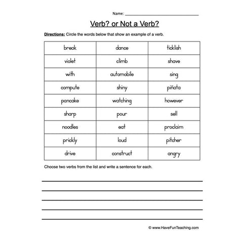 Verbs 6 Worksheet