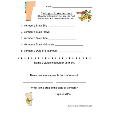Vermont Worksheet