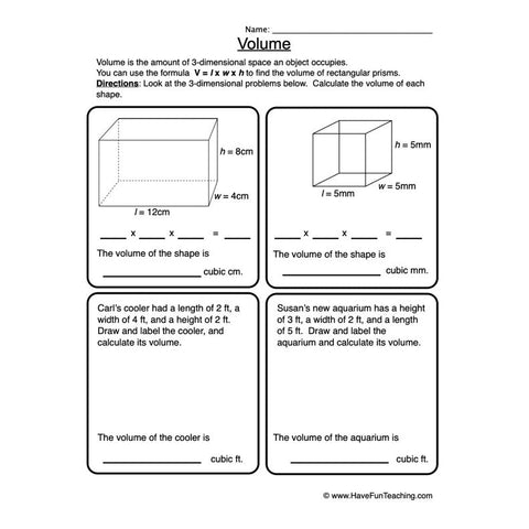 Volume Worksheet 3
