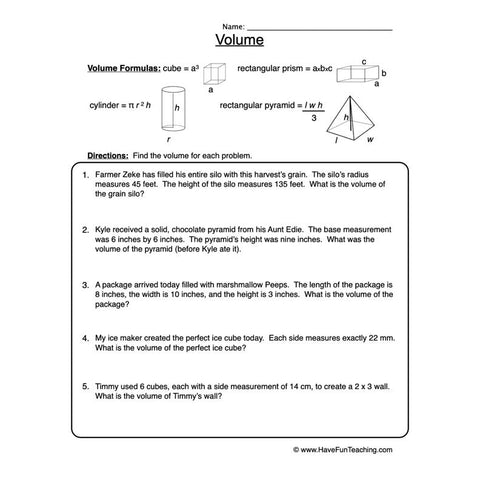 Volume Worksheet 4