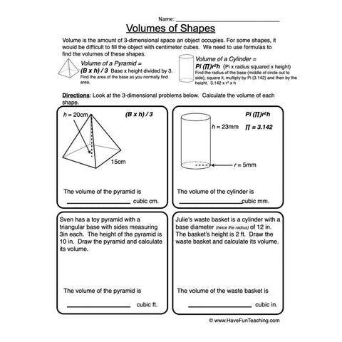 Volume Worksheet 5