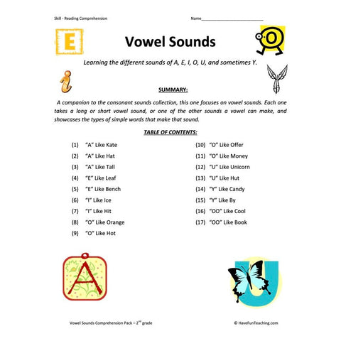 Vowel Sounds Collection Reading Comprehension Worksheets Worksheet
