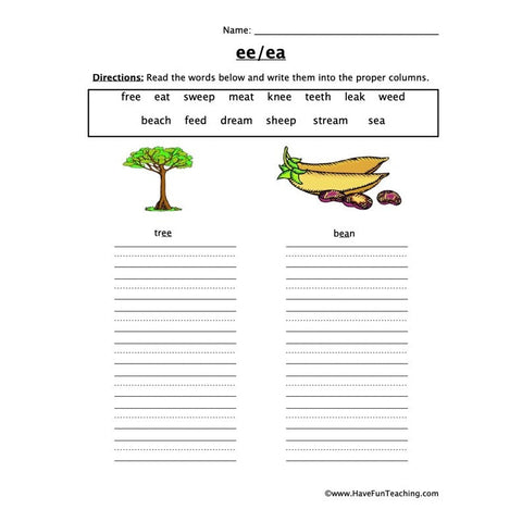 Vowel Ee Ea Worksheet