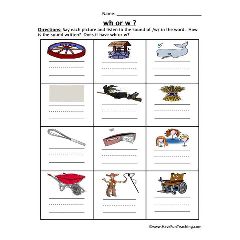 W or Wh Worksheet