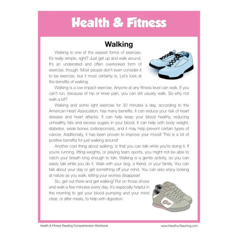 Walking Health and Fitness Reading Comprehension Worksheet