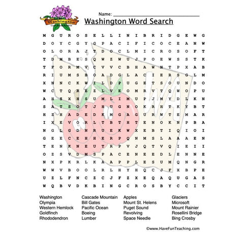 Washington Wordsearch Worksheet