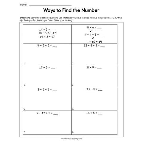 Ways to Find the Number Worksheet