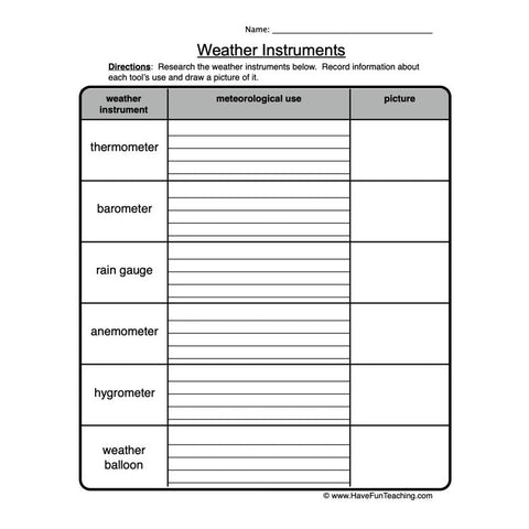 Weather Instruments Worksheet 2