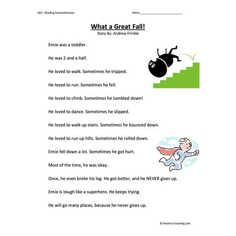 What a Great Fall Reading Comprehension Worksheet