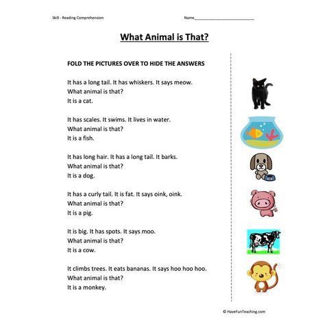 What Animal Is That Kindergarten Reading Comprehension Worksheet