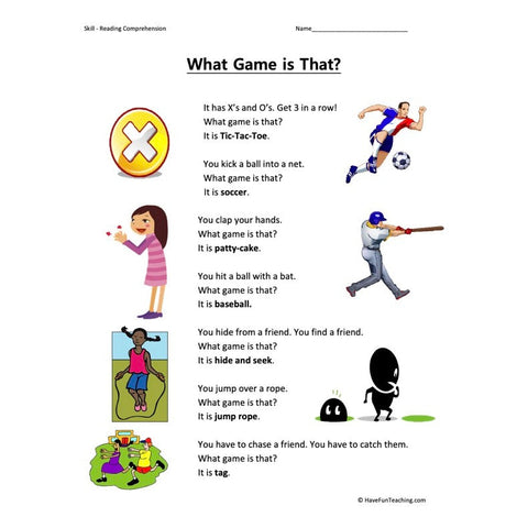 What Is That Kindergarten Reading Comprehension Worksheet