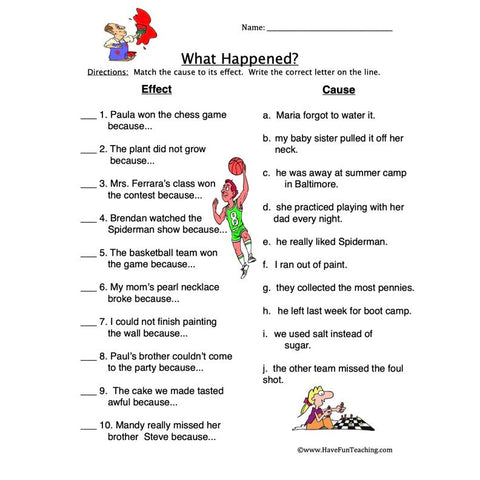 What Happened Cause Effect Worksheet