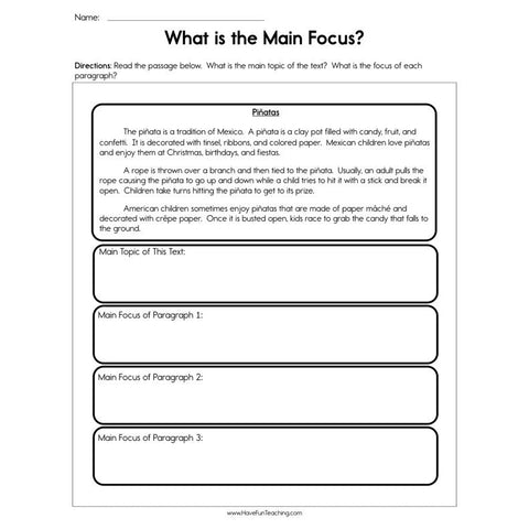 What Is the Main Focus Worksheet