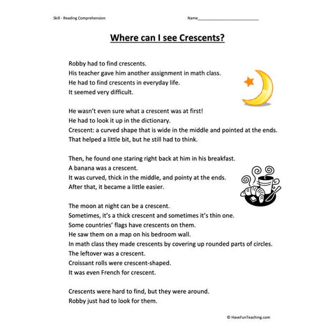 Where Can | See Crescents? Worksheet
