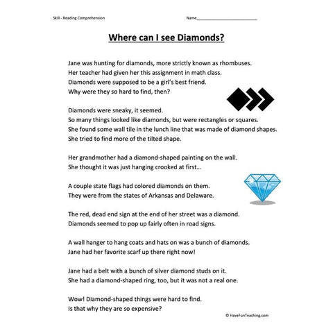 Where Can | See Diamonds? Worksheet
