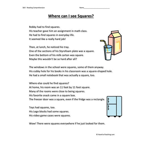 Where Can | See Squares? Worksheet