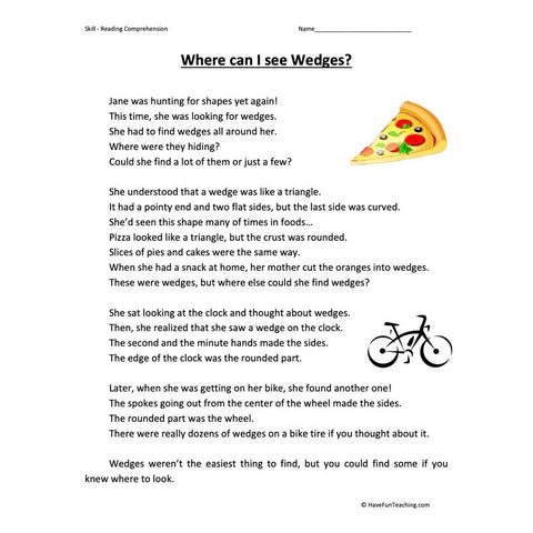 Where Can | See Wedges? Worksheet