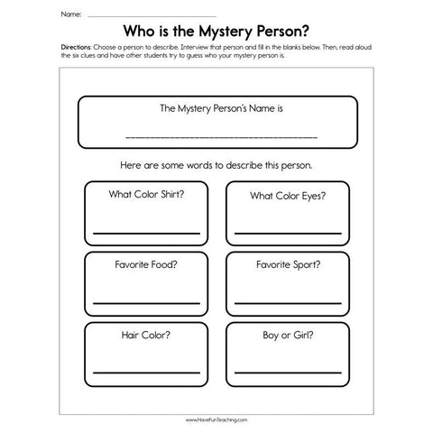 Who Is the Mystery Person Worksheet