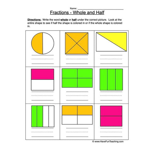 Whole Half Worksheet