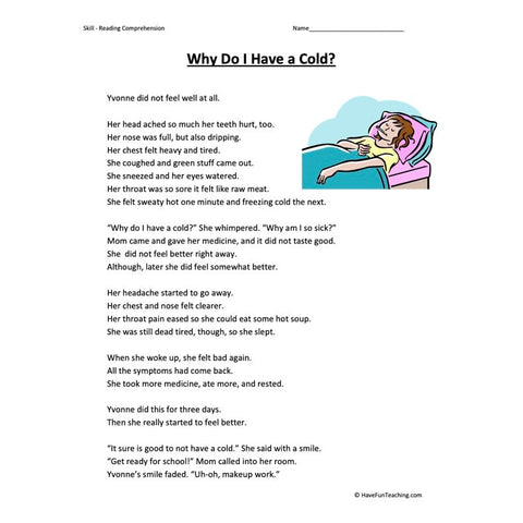 Why Do | Have a Cold? Worksheet