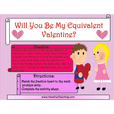 Will You Be My Equivalent Valentine Fractions Game