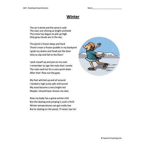 Winter Reading Comprehension Worksheet