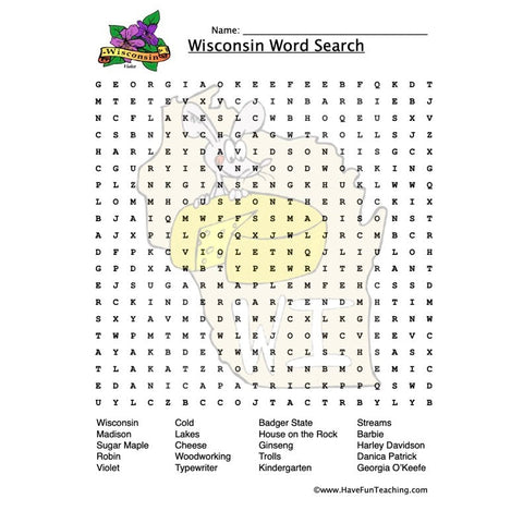 Wisconsin Wordsearch Worksheet